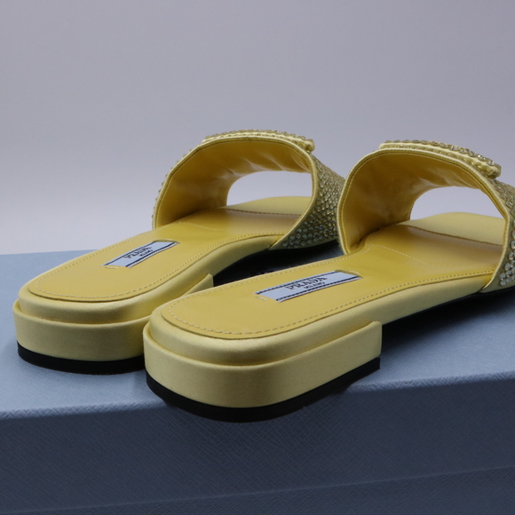 Prada 38 Yellow Crystal Strassed Ciabatte Logo Calzature Donna  Flat Slides E715 - Picture 8 of 13
